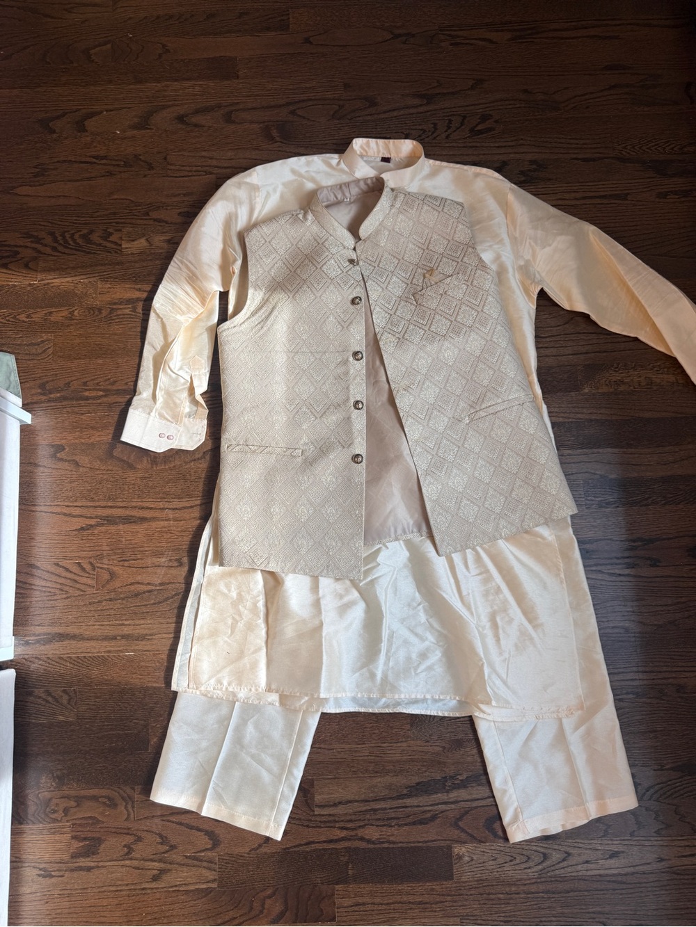 Men's Cream Traditional Kurta Set with Embroidered Nehru Vest